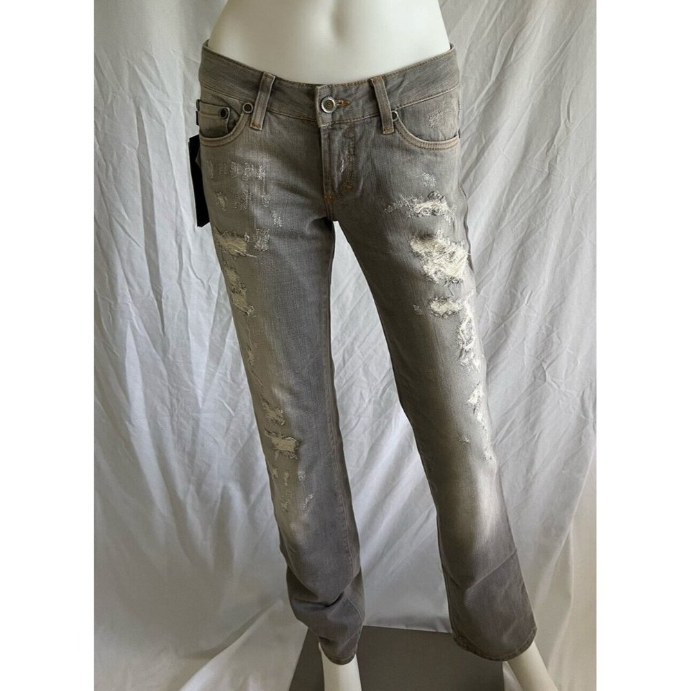 $397 NWT Just Cavalli Women's Jeans Denim Straight Leg Gray Distressed Sz US 28
